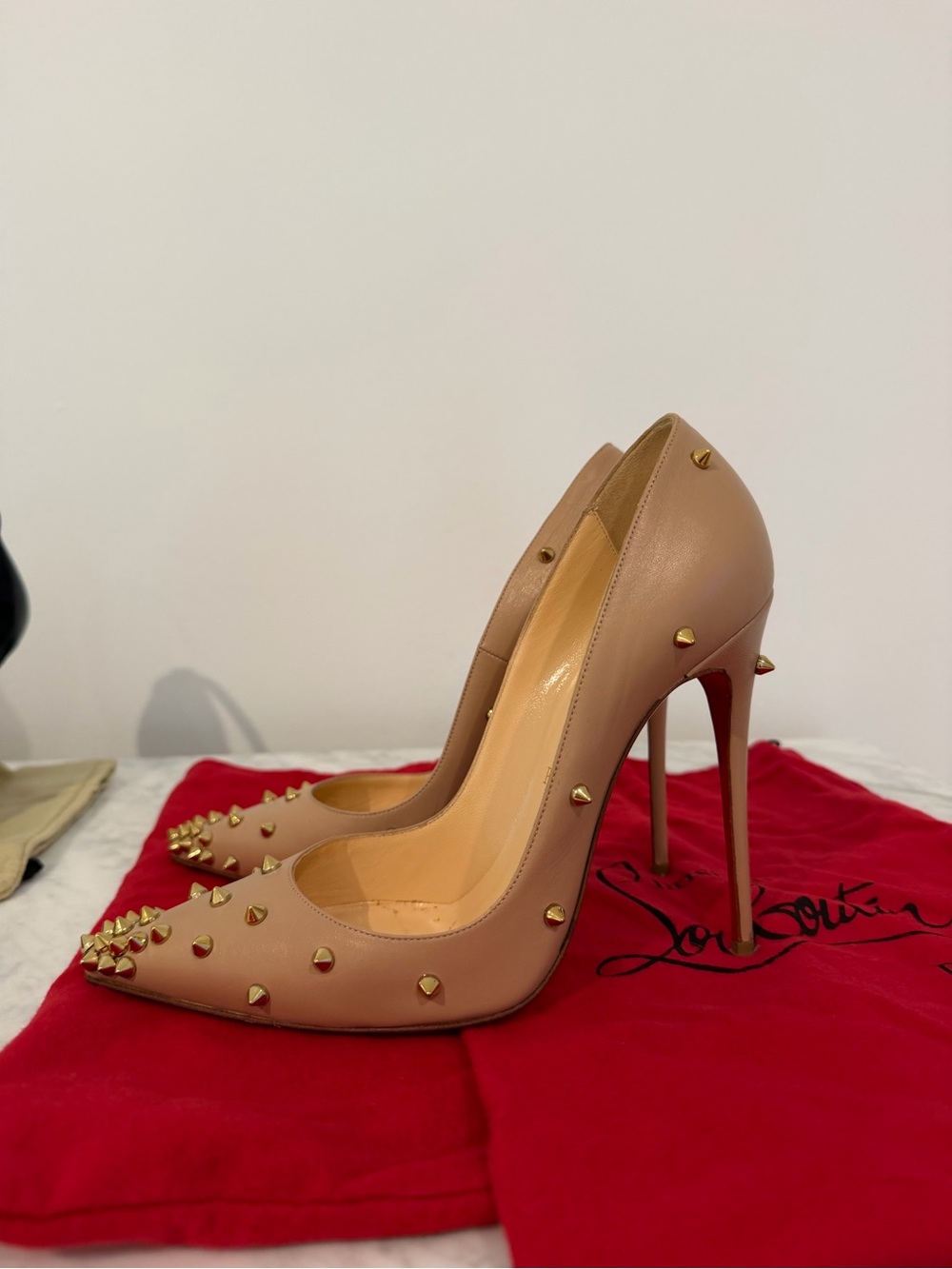Christian Louboutin Nude Leather Spike-Embellished Stiletto Pumps 120
